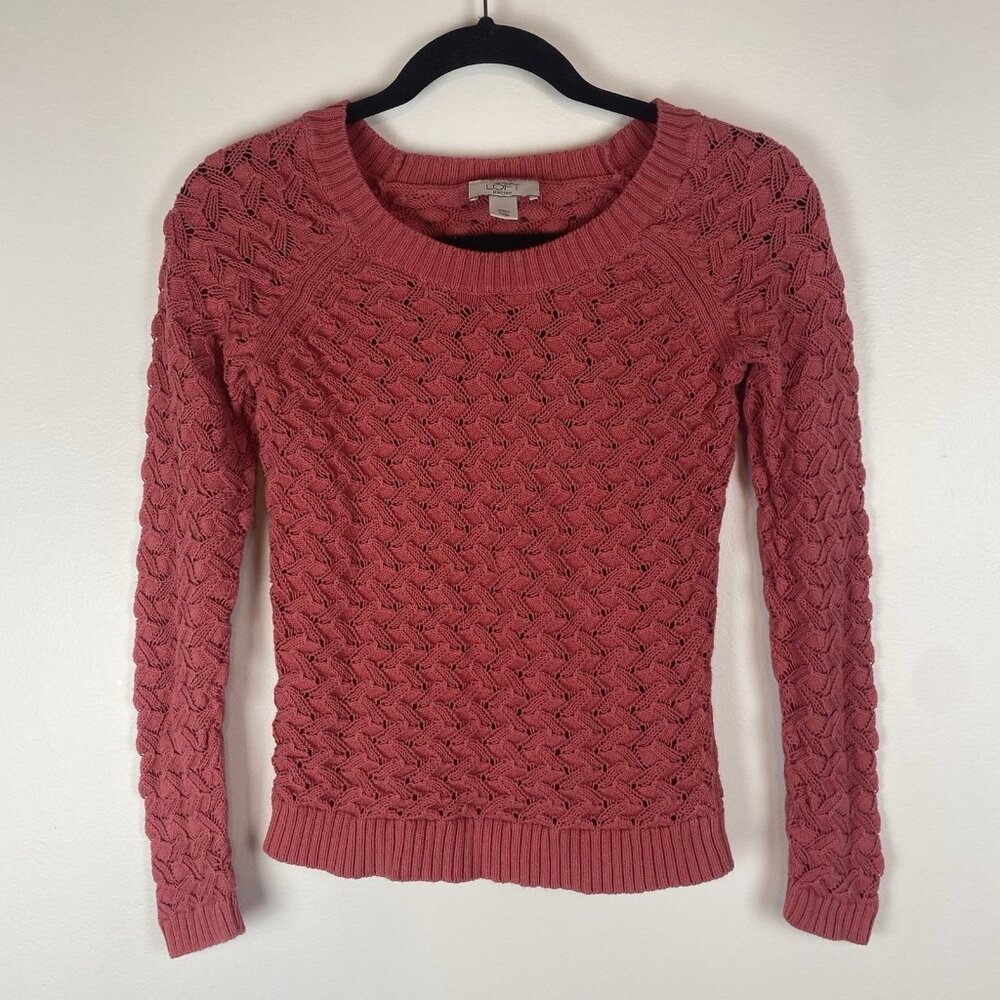 Loft Women's Zig Zag Knit Sweater Size XXS P Coral 100% Cotton